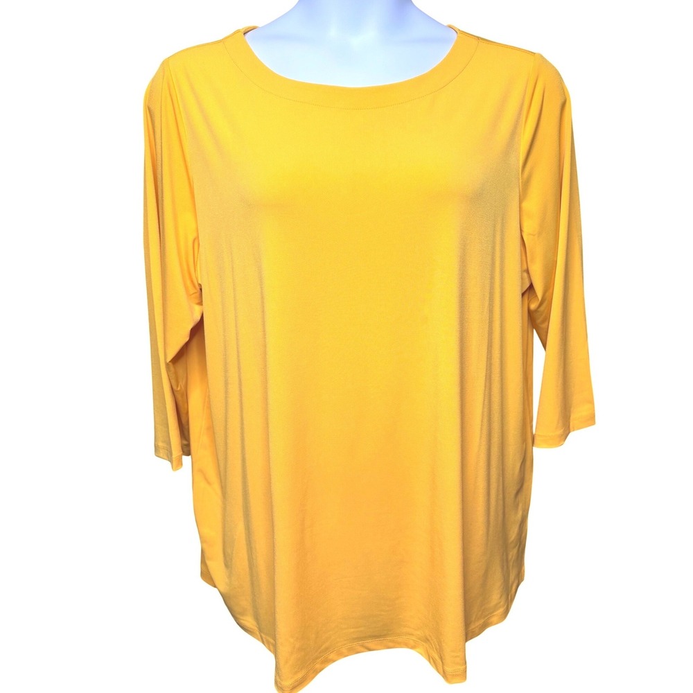 SUSAN GRAVER Women Yellow Liquid Knit Top 2X Back Pleat Minimalist Office Chic
